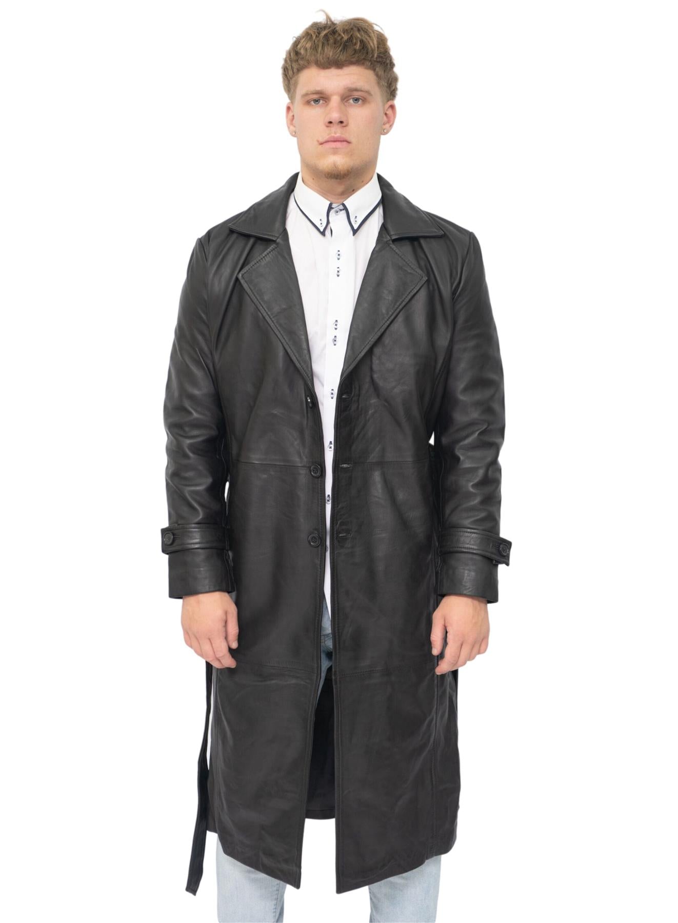 Mens Leather Full Length Trench Coat-Appleton