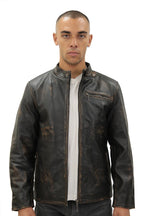 Mens Vintage Black Leather Biker Jacket- Sarajevo