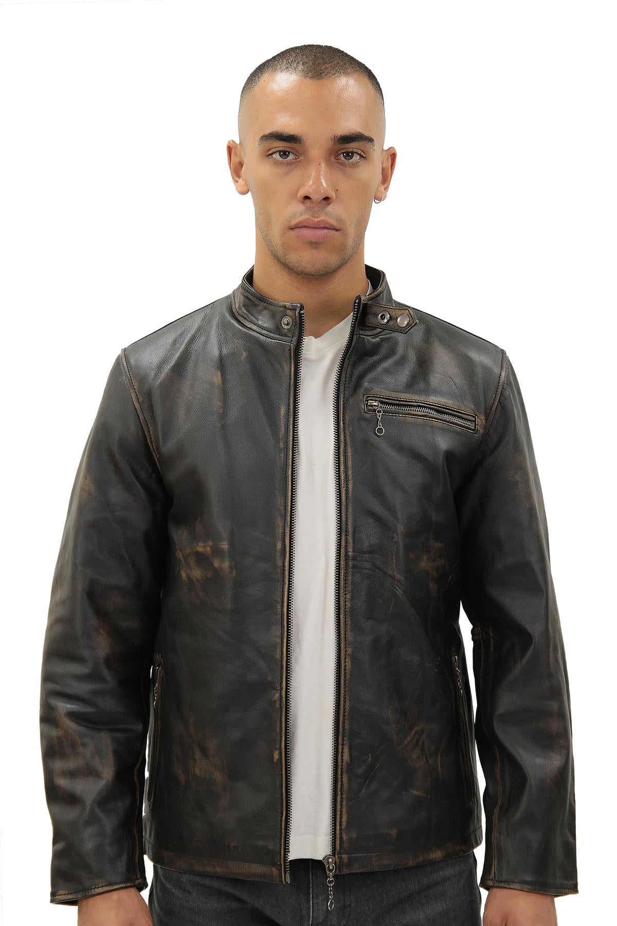 Mens Vintage Black Leather Biker Jacket- Sarajevo