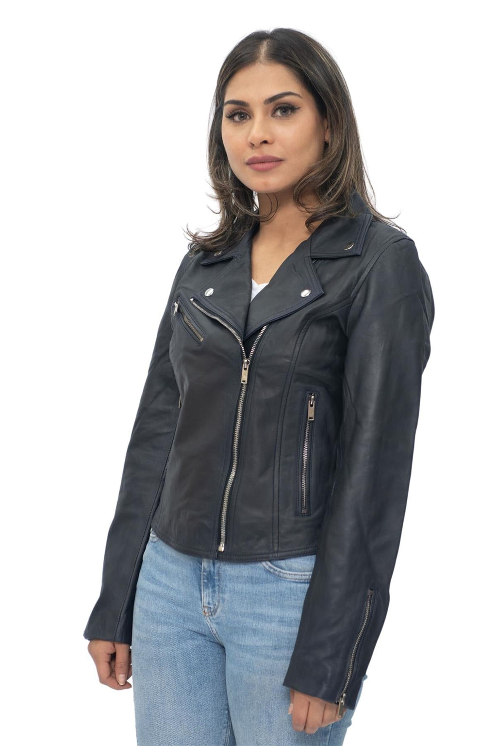 Womens Leather Classic Biker Brando Jacket-Baku