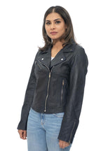 Womens Leather Classic Biker Brando Jacket-Baku