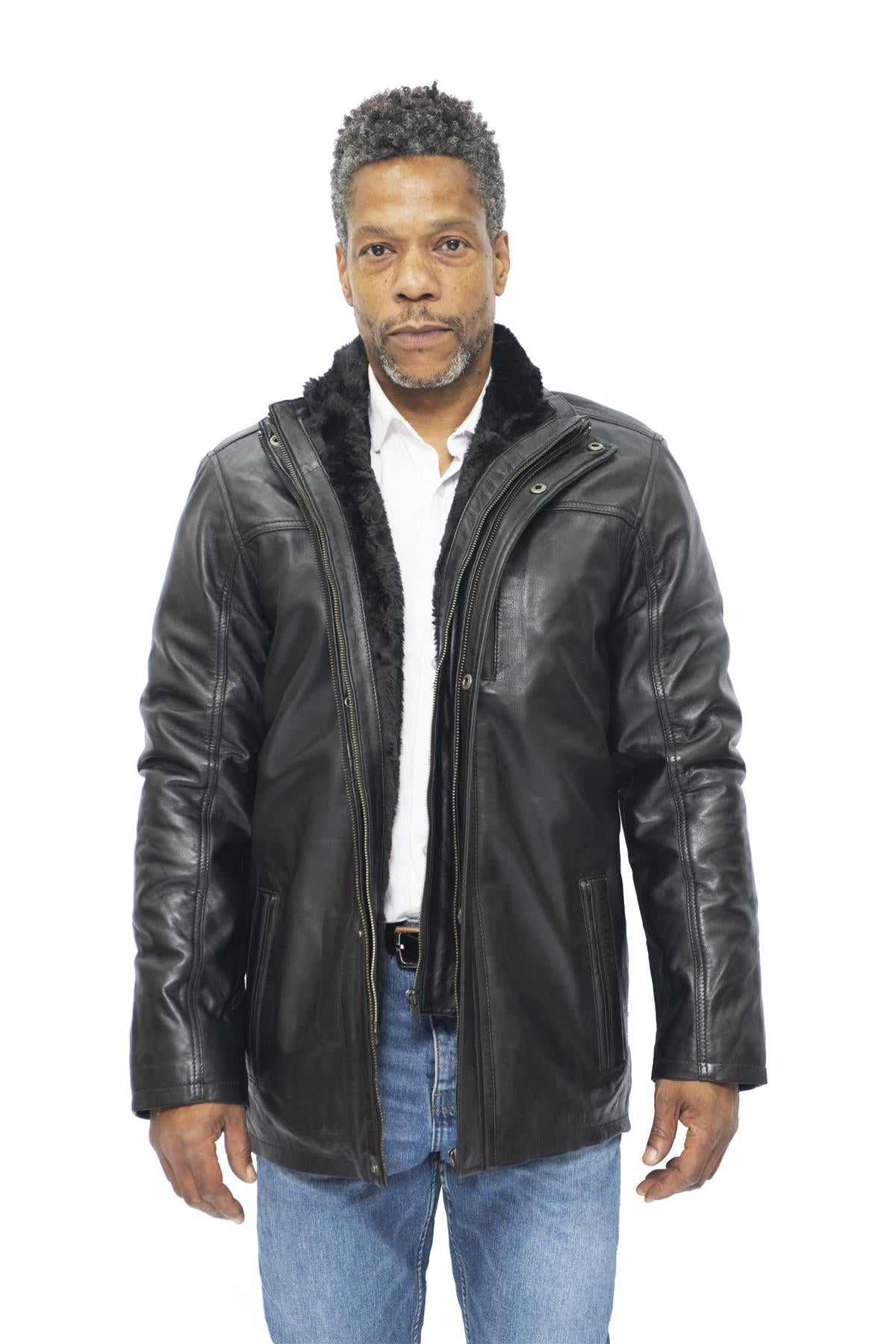 Mens Leather Mid Length Coat-Hanoi