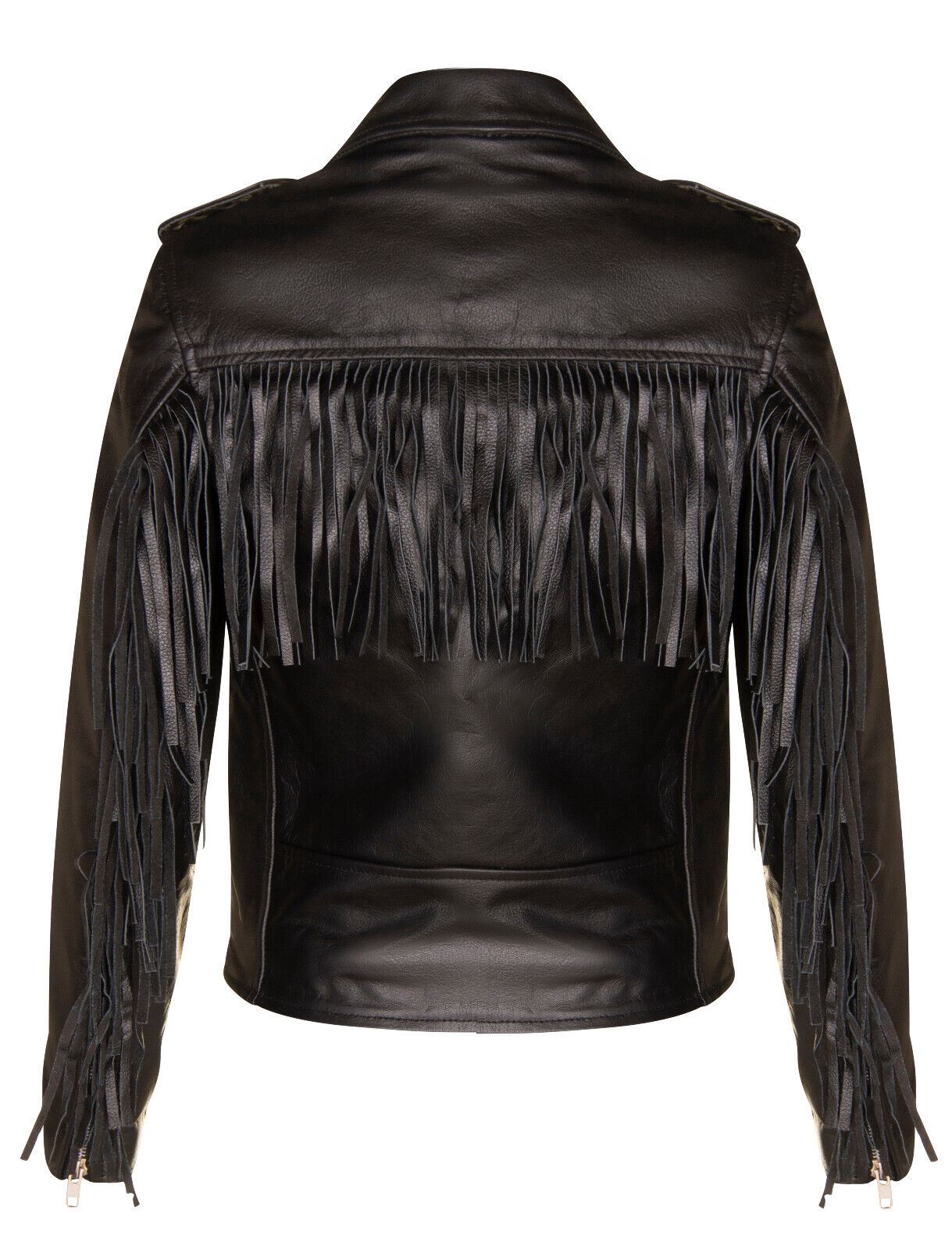 Women's Black FRINGE Leather Brando TASSELED Motorcycle Cow Hide Biker Jacket