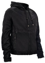 Men’s Casual Leather Hooded Bomber Jacket-Odesa