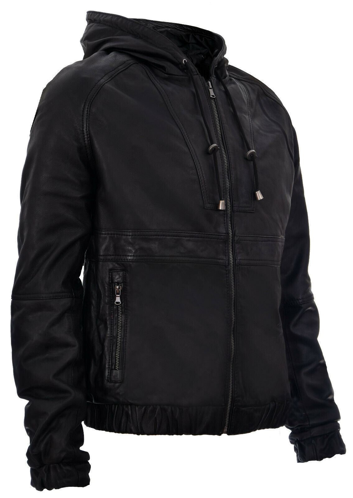 Men’s Casual Leather Hooded Bomber Jacket-Odesa