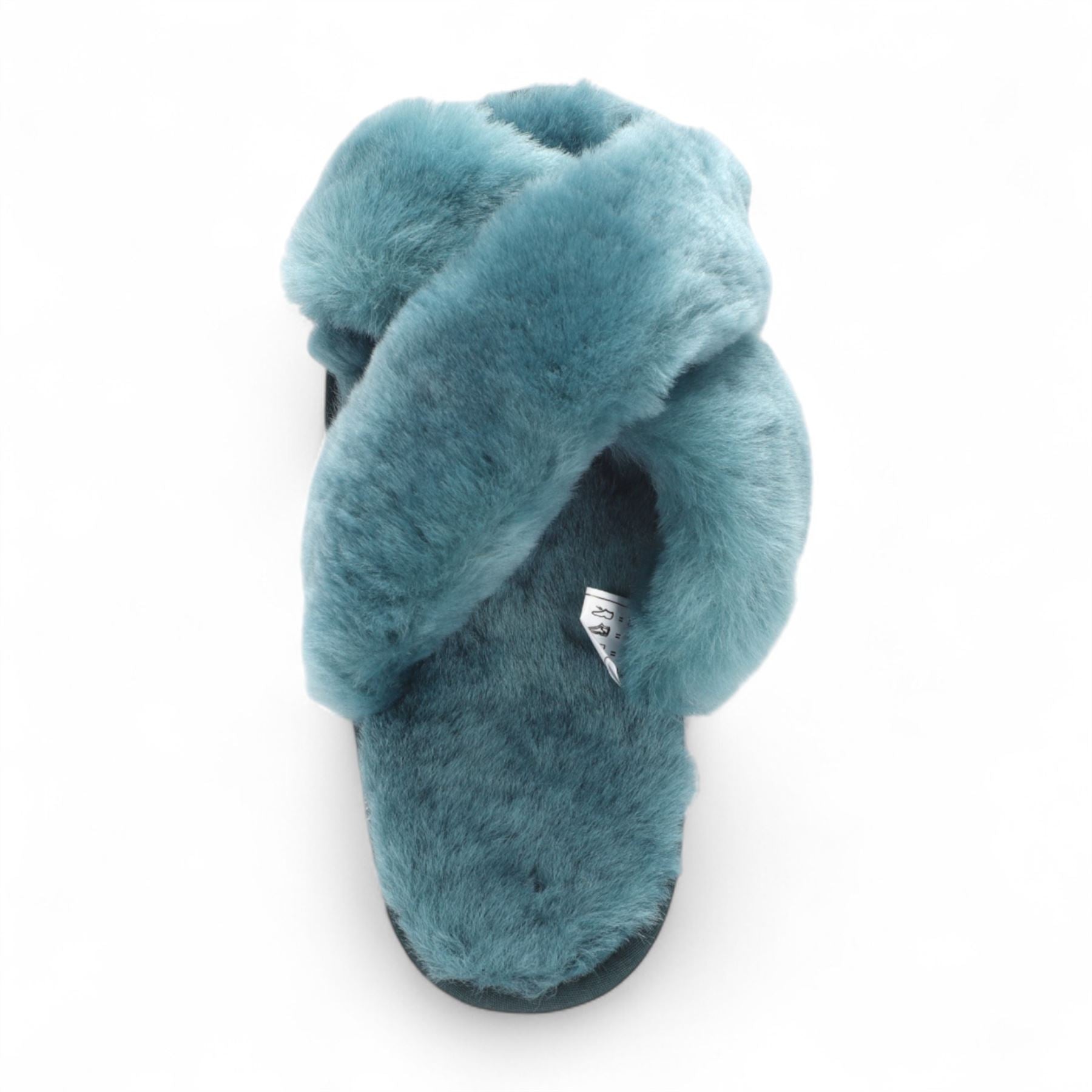 Women's Sheepskin Slippers Teal Warm Winter Fur Crossover - Snowbelle