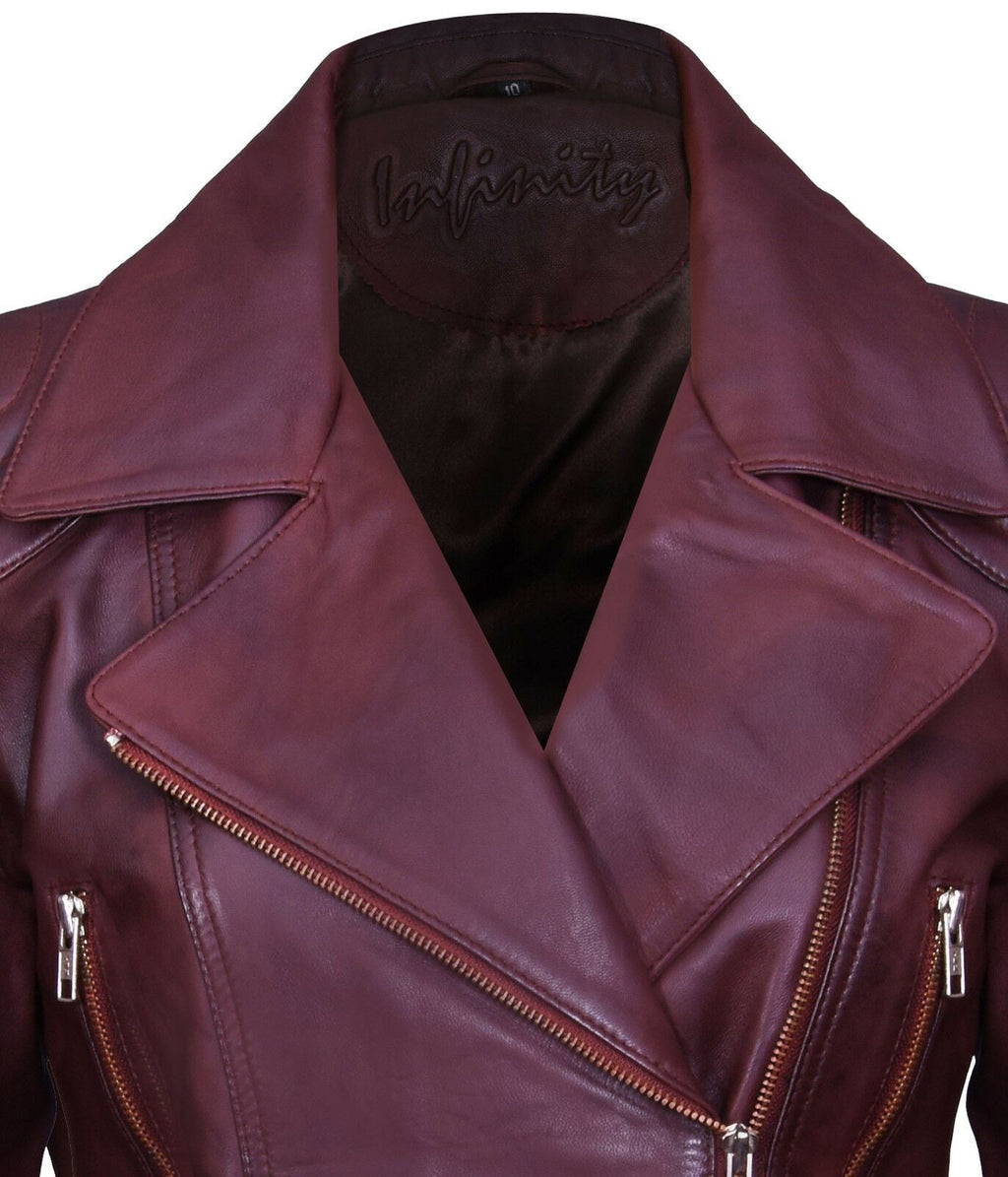 Womens Long Leather Biker Jacket-Quito