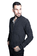 Mens Retro Goat Suede Varsity Leather Bomber Jacket-Athens