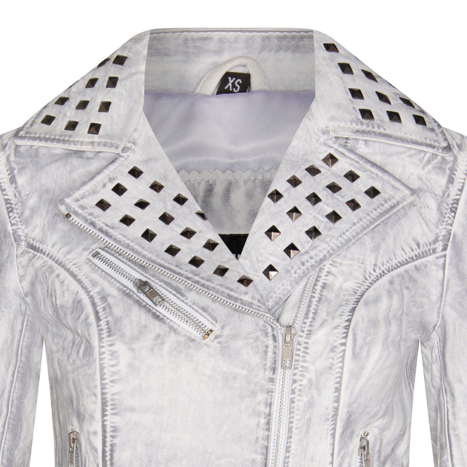 Womens Gothic Biker Leather Jacket with Studs-Bilbao