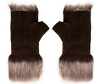 Womens Shearling  Mittens Fingerless Cuffs Toscana Suede Sheepskin Fur