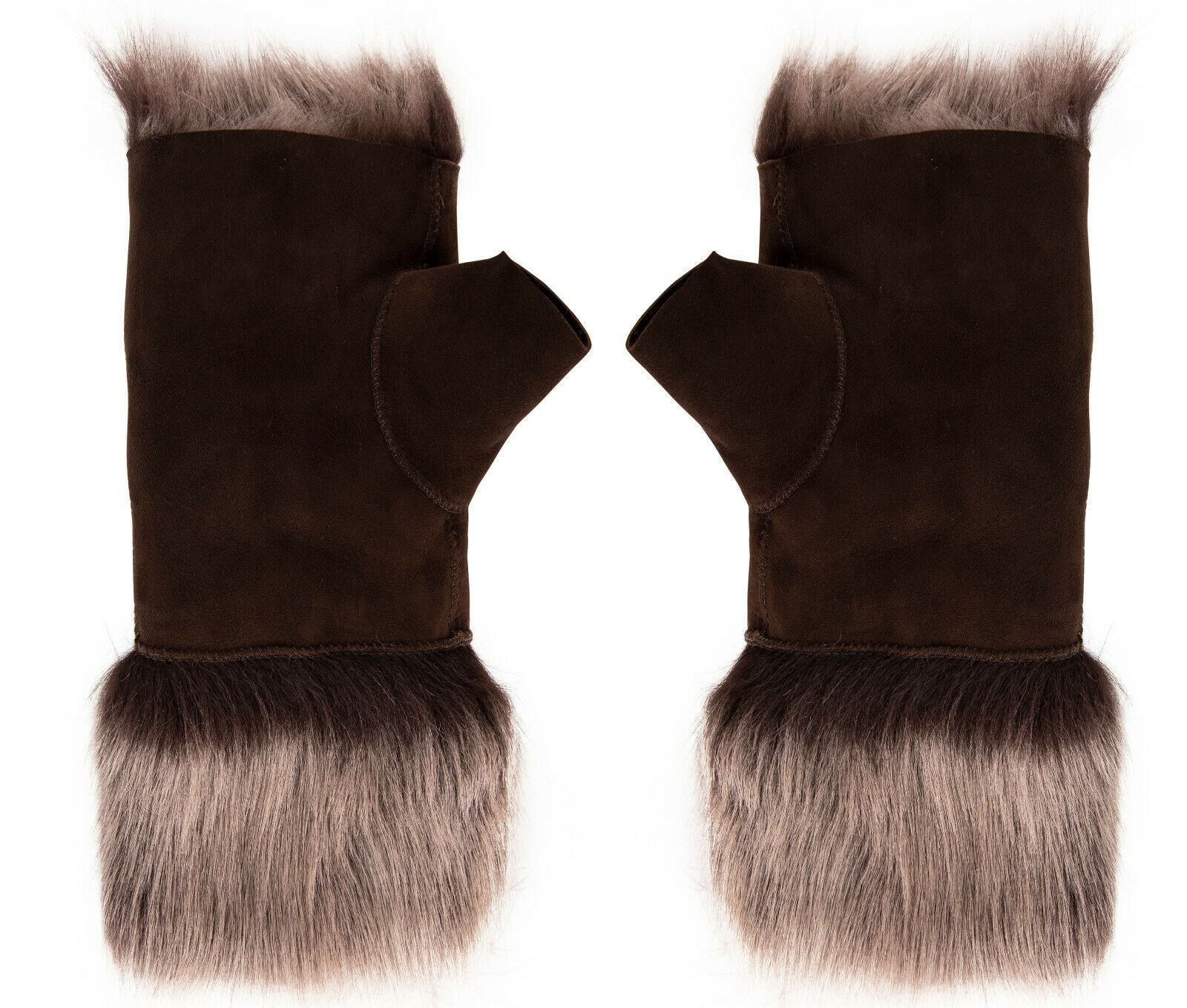 Womens Shearling  Mittens Fingerless Cuffs Toscana Suede Sheepskin Fur