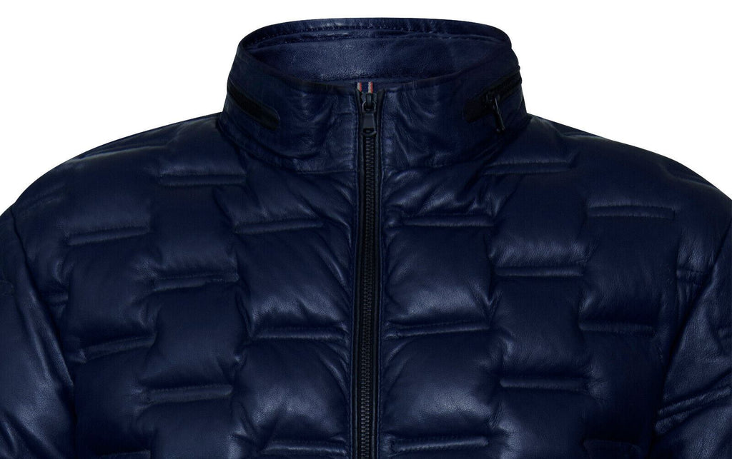 Mens Quilted Puffer Leather Bomber Jacket - Torpoint