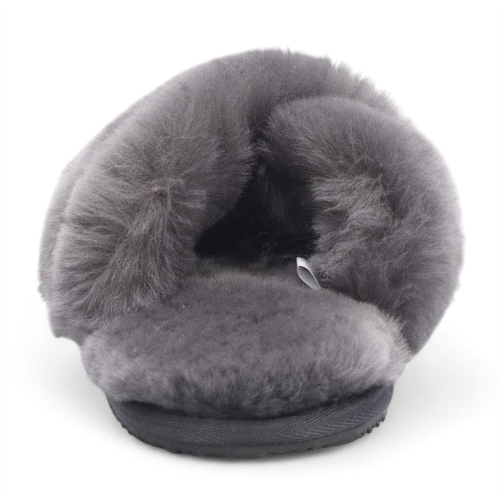Women's Sheepskin Slippers Grey Warm Winter Fur Crossover - Snowbelle