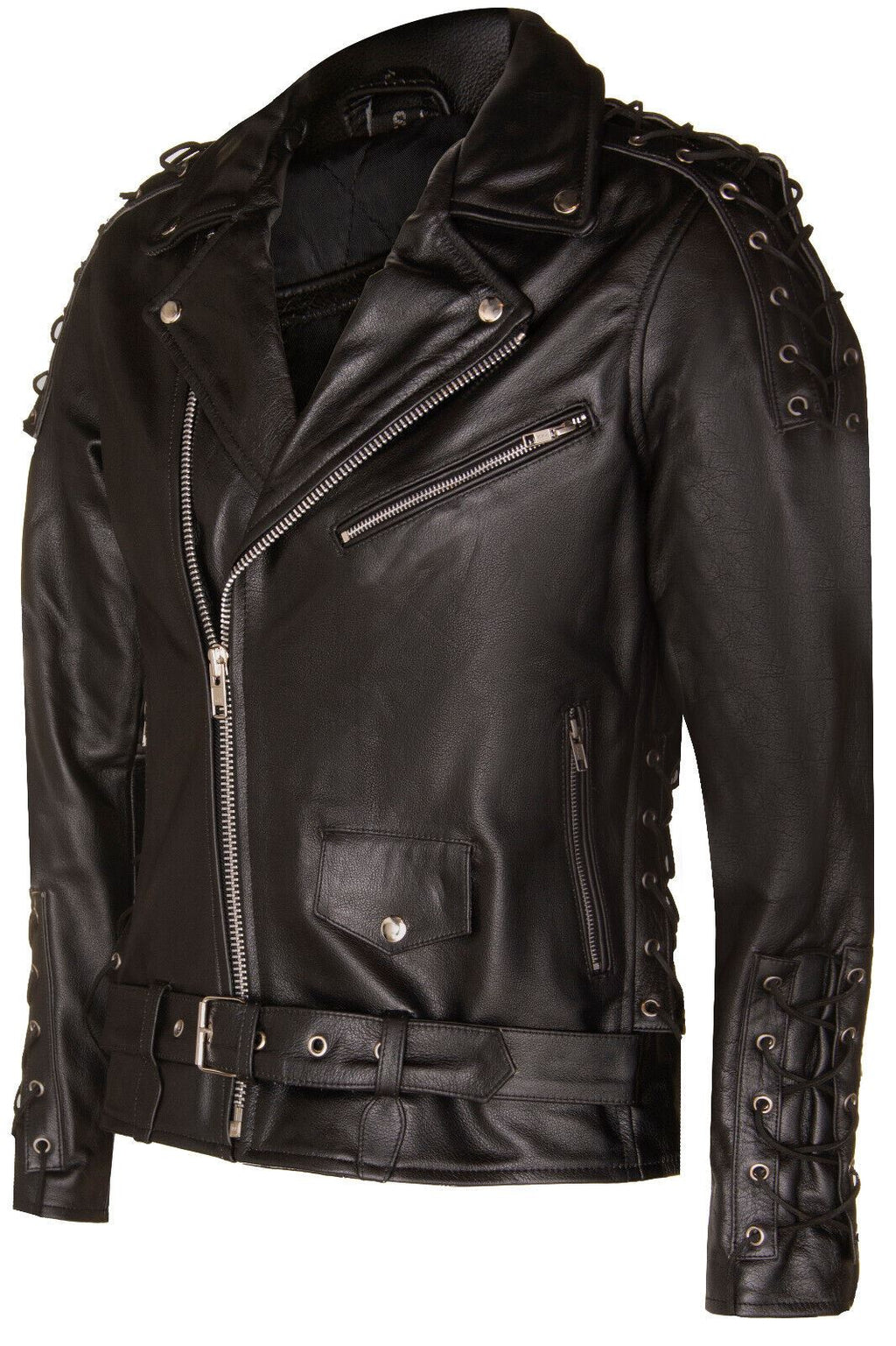 Mens Embossed Brando Leather Biker Jacket-Chicago