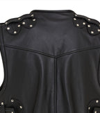 Men’s Black Biker Leather Waistcoat Metal Buckles Vest - Coolgardie