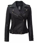 Womens Black Asymmetrical Biker Style Leather Jacket
