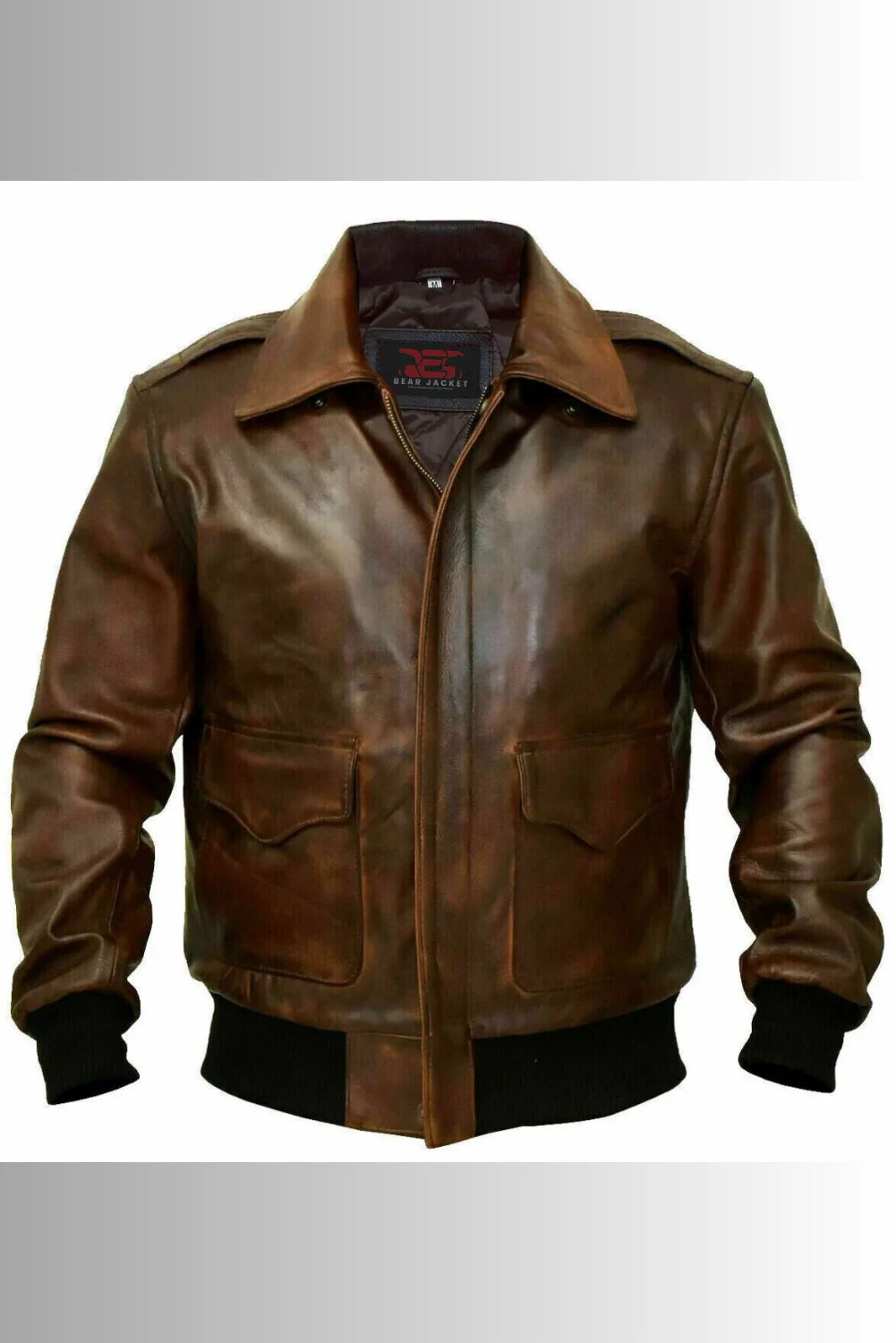 Air Rolf G-1 A-2 Aviator Distressed Brown Bomber Leather Jacket