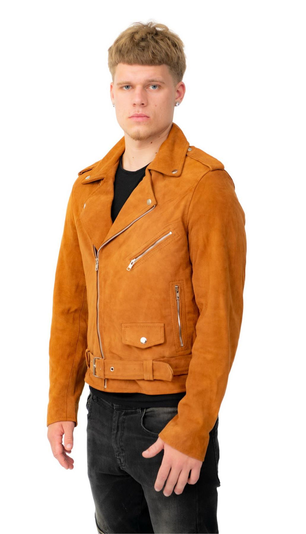 Mens Goat Suede Leather Brando Biker Jacket-Melbourne