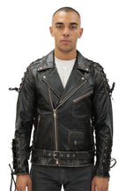 Mens Embossed Brando Leather Biker Jacket-Chicago
