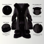 Womens Flared Black Leather Hooded Cape Coat With Fur - Mandal