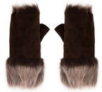 Womens Shearling  Mittens Fingerless Cuffs Toscana Suede Sheepskin Fur