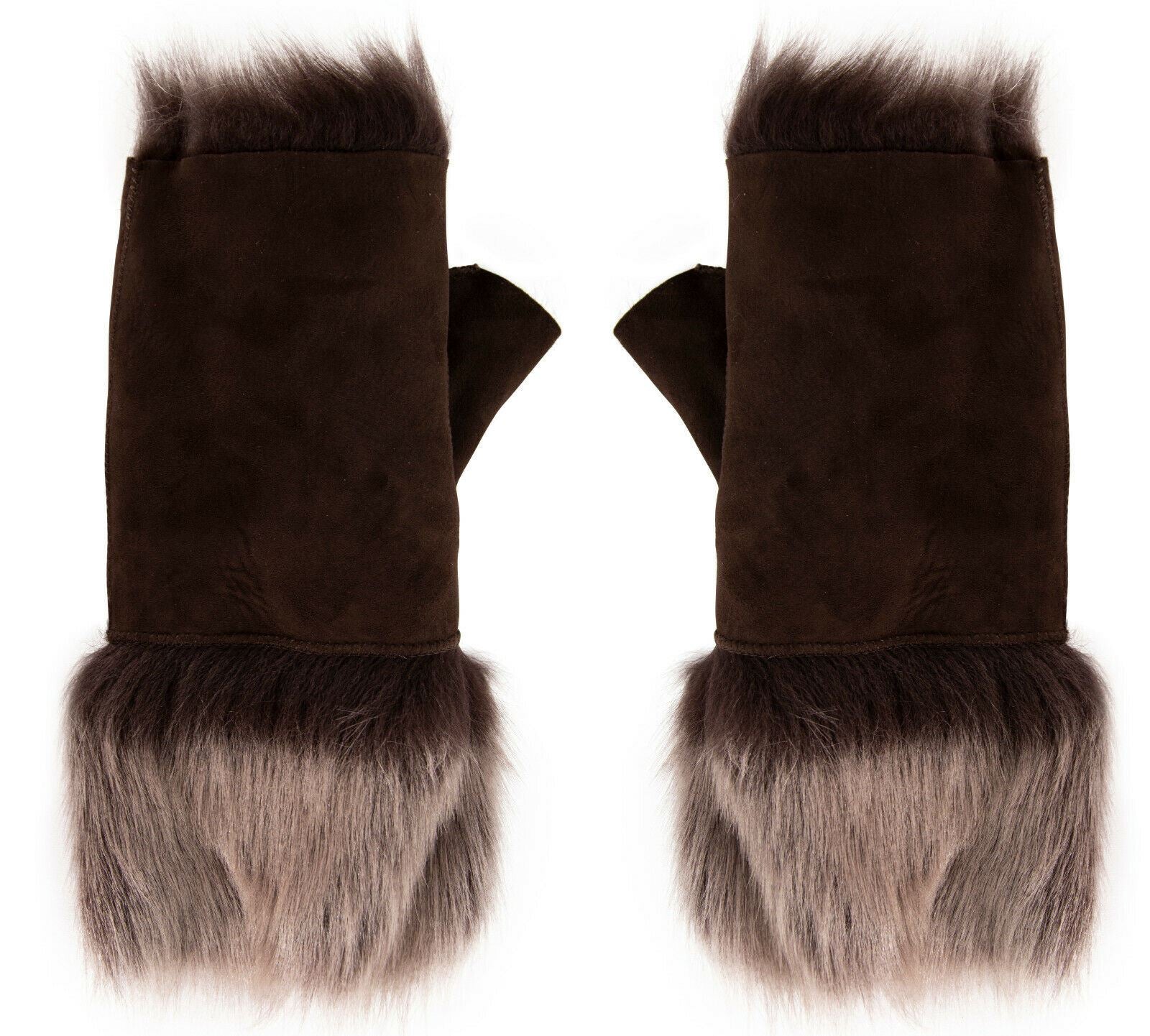 Womens Shearling  Mittens Fingerless Cuffs Toscana Suede Sheepskin Fur