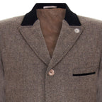 Mens 3/4 Brown Long Crombie Overcoat Jacket Herringbone Tweed Coat Peaky Blinder