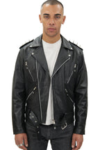 Men's  Brando  Black ''Ghostrider'' Spiked Leather Biker Jacket-Munich