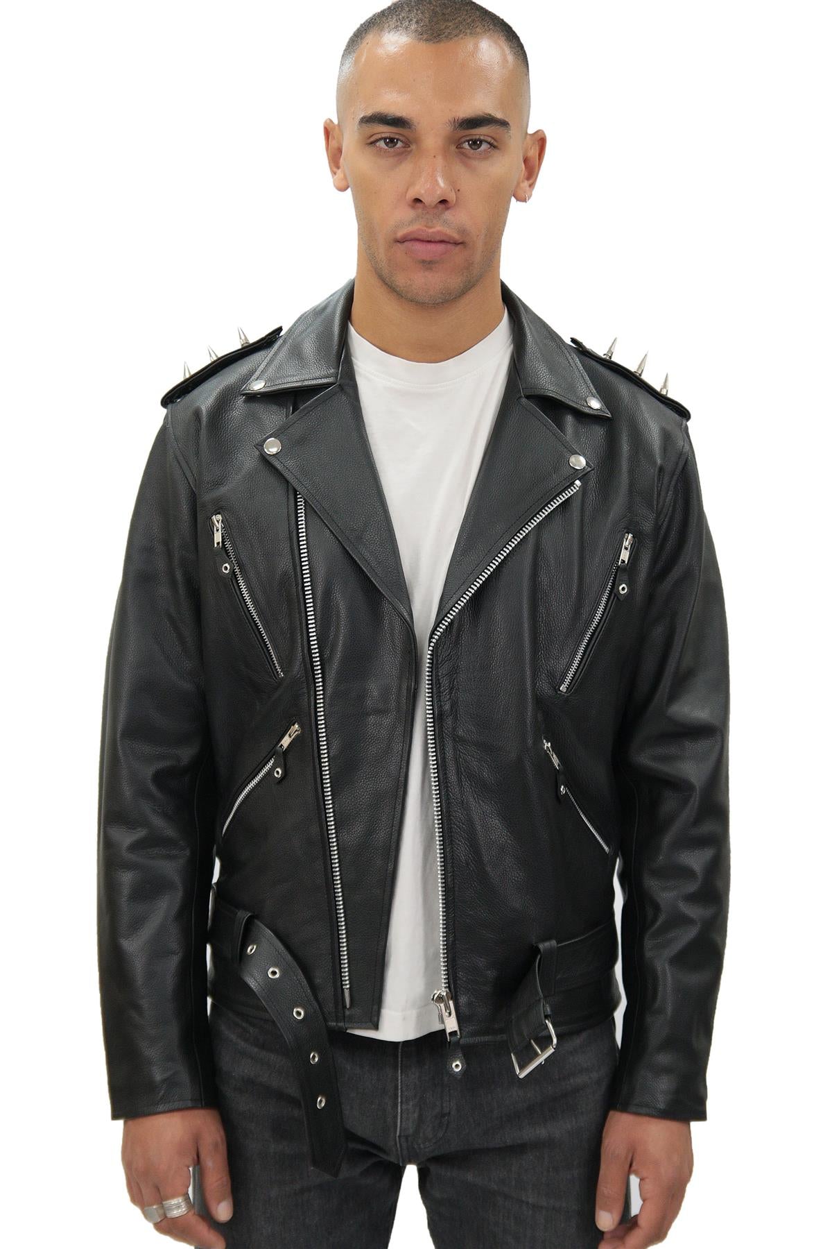 Men's  Brando  Black ''Ghostrider'' Spiked Leather Biker Jacket-Munich