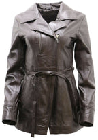 Womens Md Length Leather Biker Jacket-Okehampton