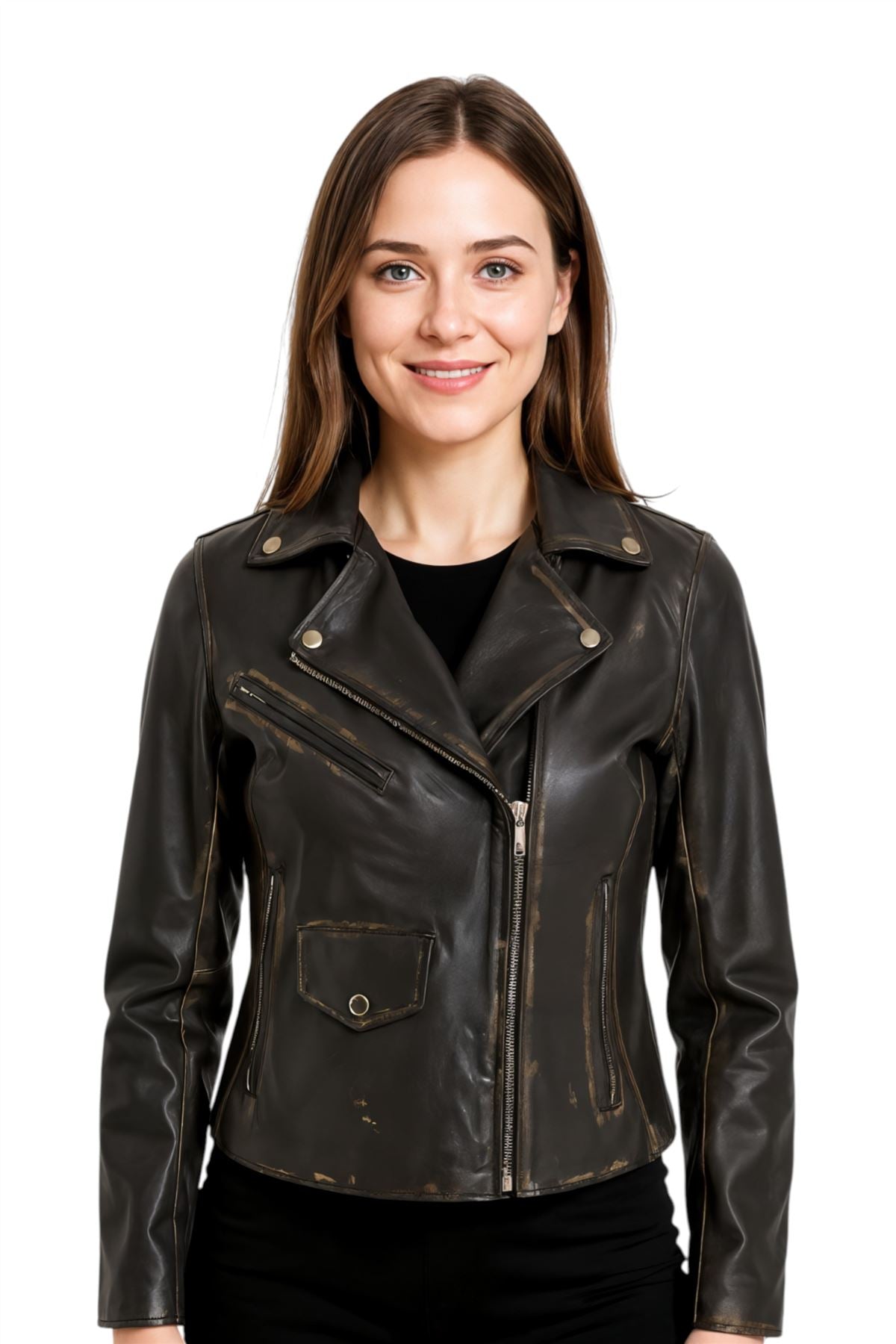 Women's Classic Brando Biker Leather Jacket - Broome