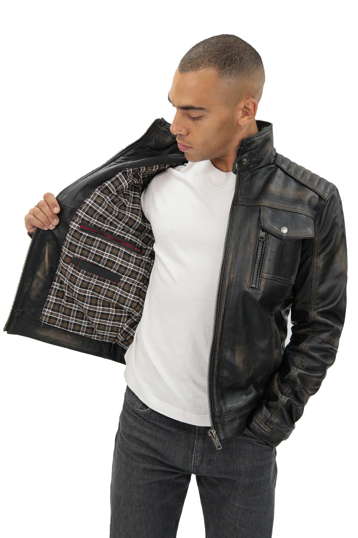 Men's Vintage Leather Biker Jacket-Cape Town