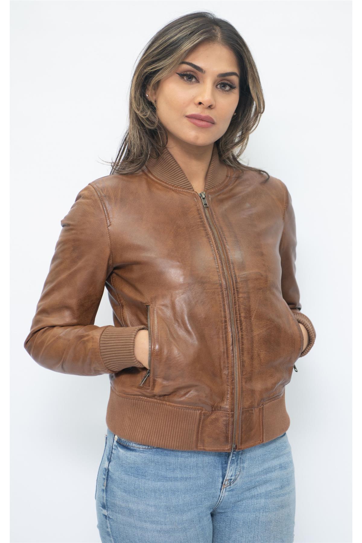 Womens MA-1 Leather Bomber Jacket-Abbotsford