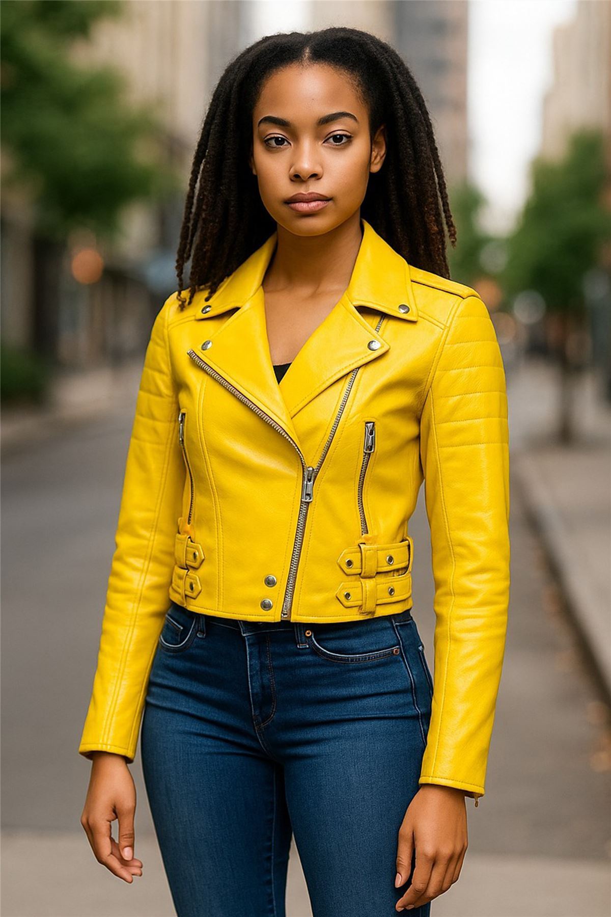 Womens Cropped Brando Leather Biker Jacket-Damascus