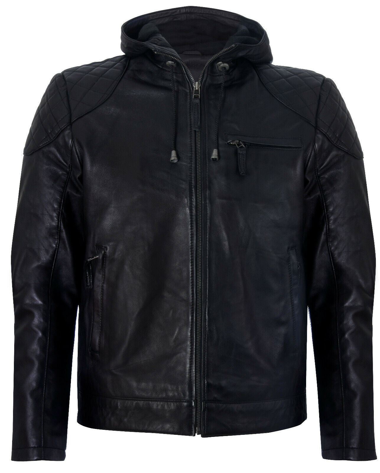 Mens Retro Hooded Leather Bomber Jacket-Zaria