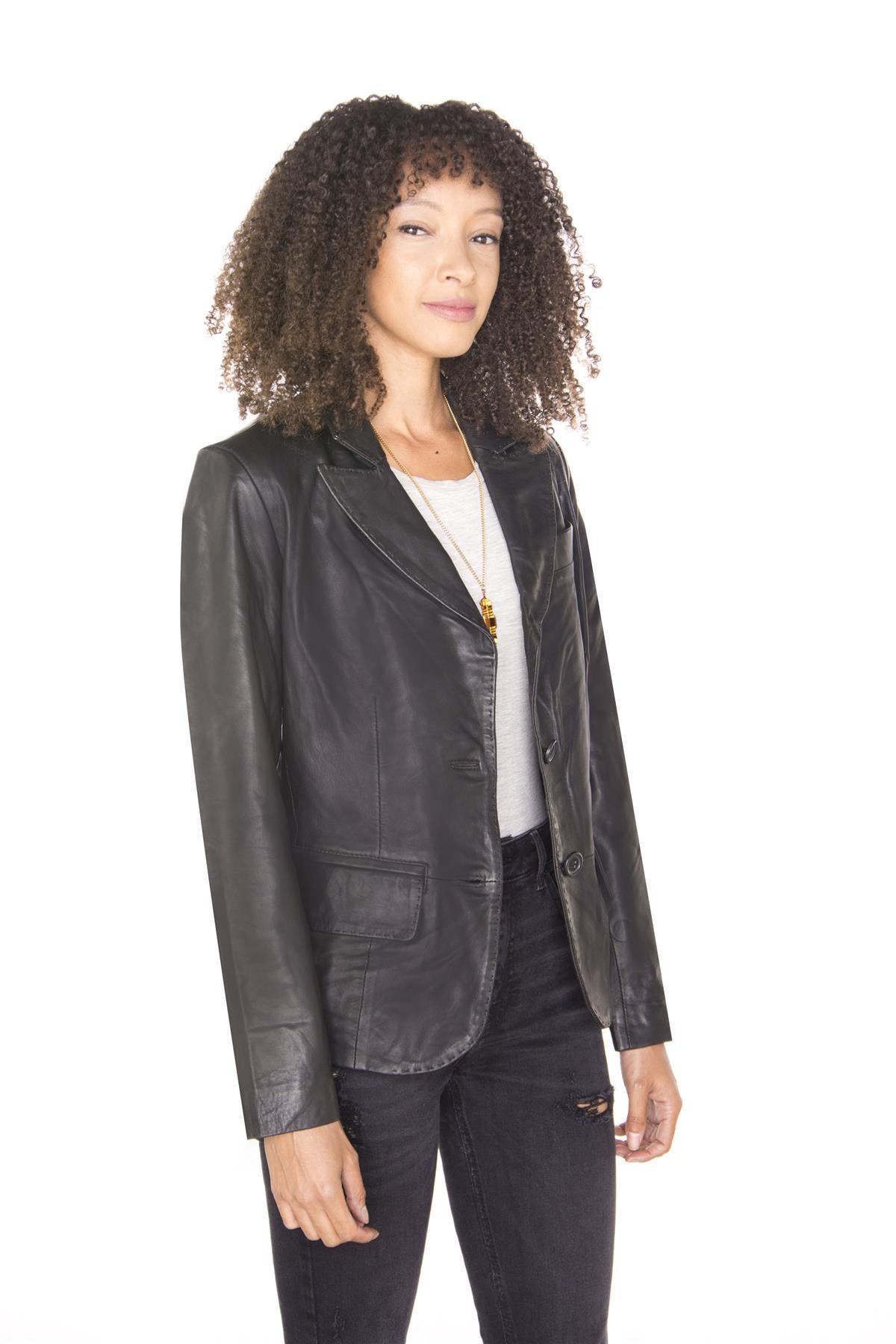 Womens Leather Blazer Jacket-Seregno