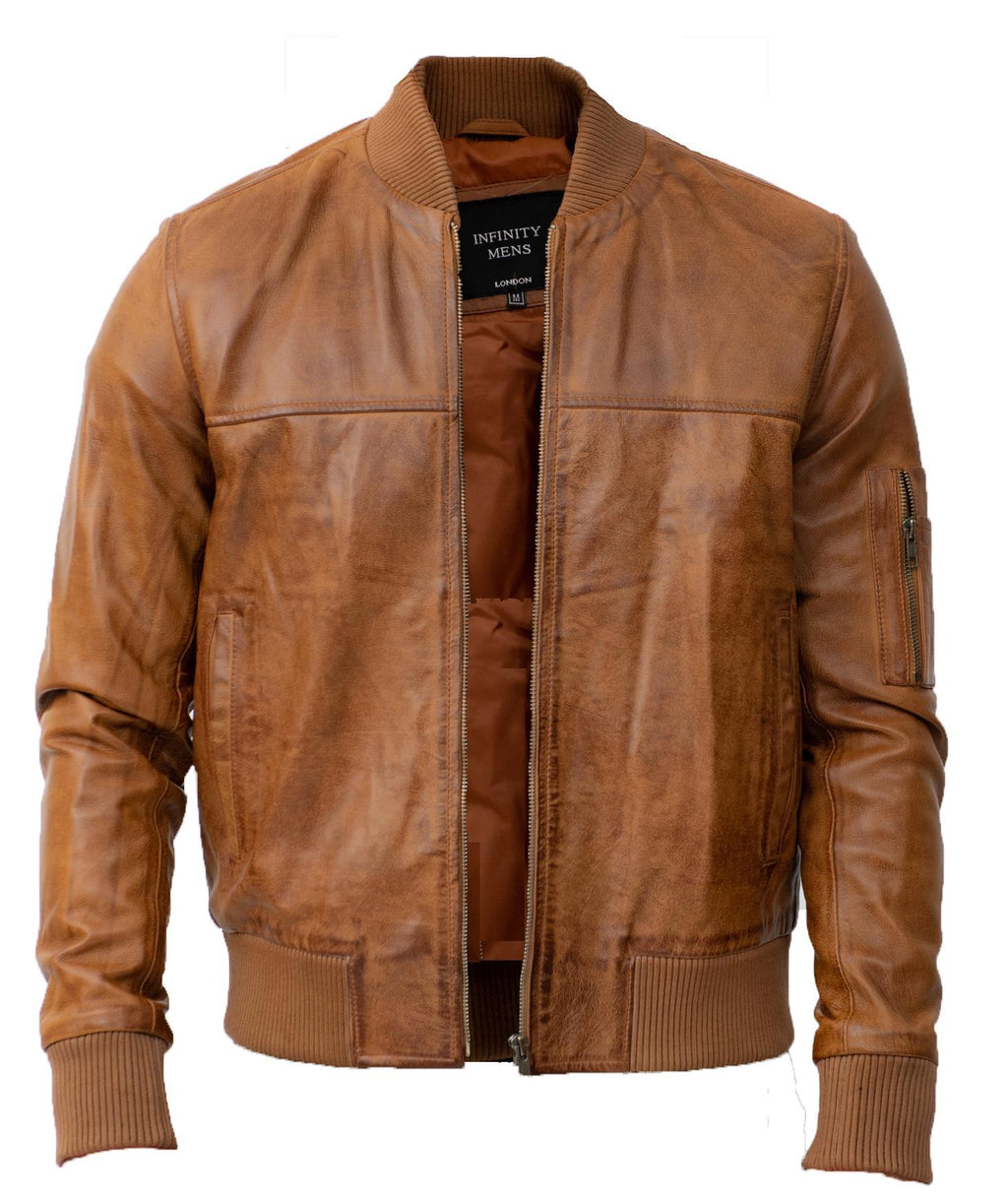 Mens Retro MA-1 Leather Bomber Jacket-Arlington