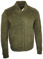 Mens Varsity Soft Suede Leather Bomber Jacket