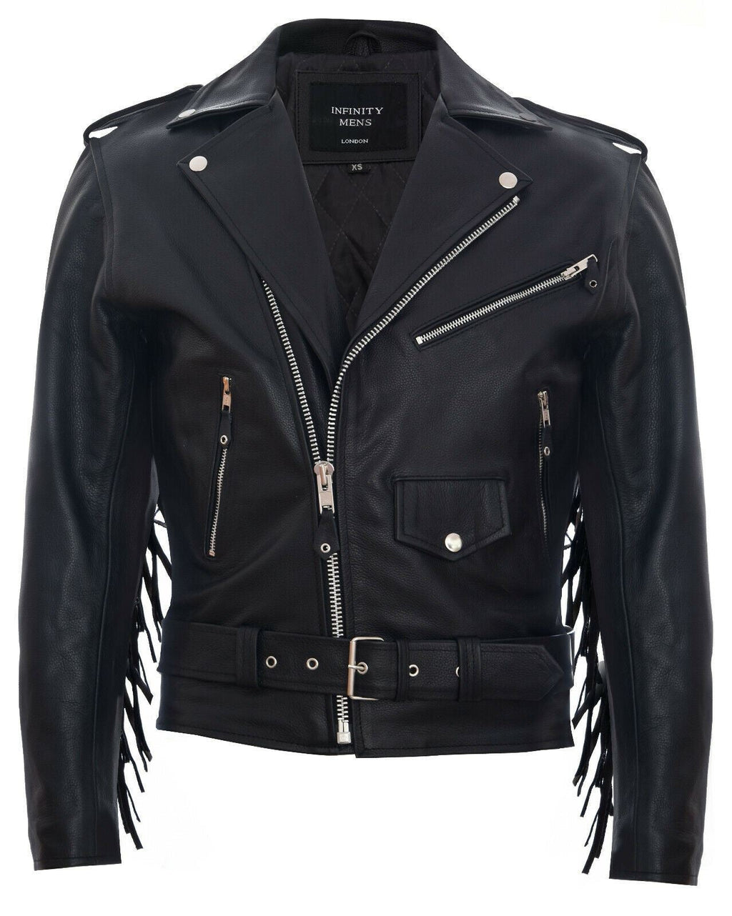 Mens Fringe Hide Leather Biker Jacket- Tokyo