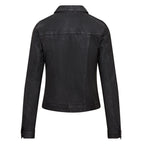 Womens Black Leather Trucker Jeans Jacket-  Doha