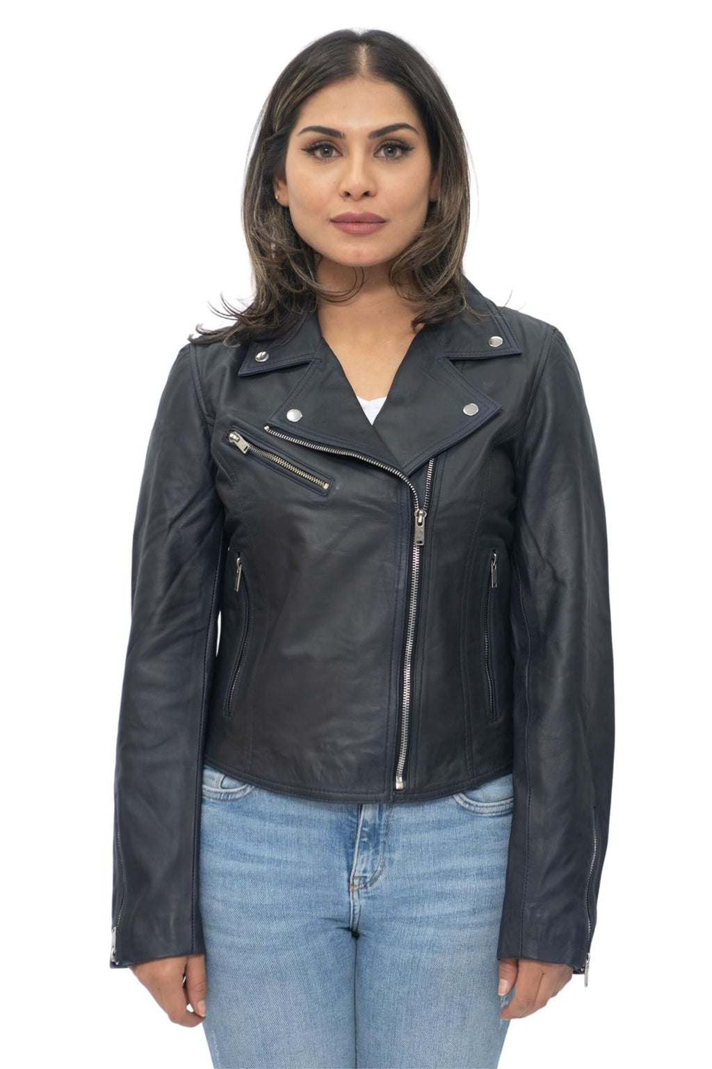 Womens Leather Classic Biker Brando Jacket-Baku