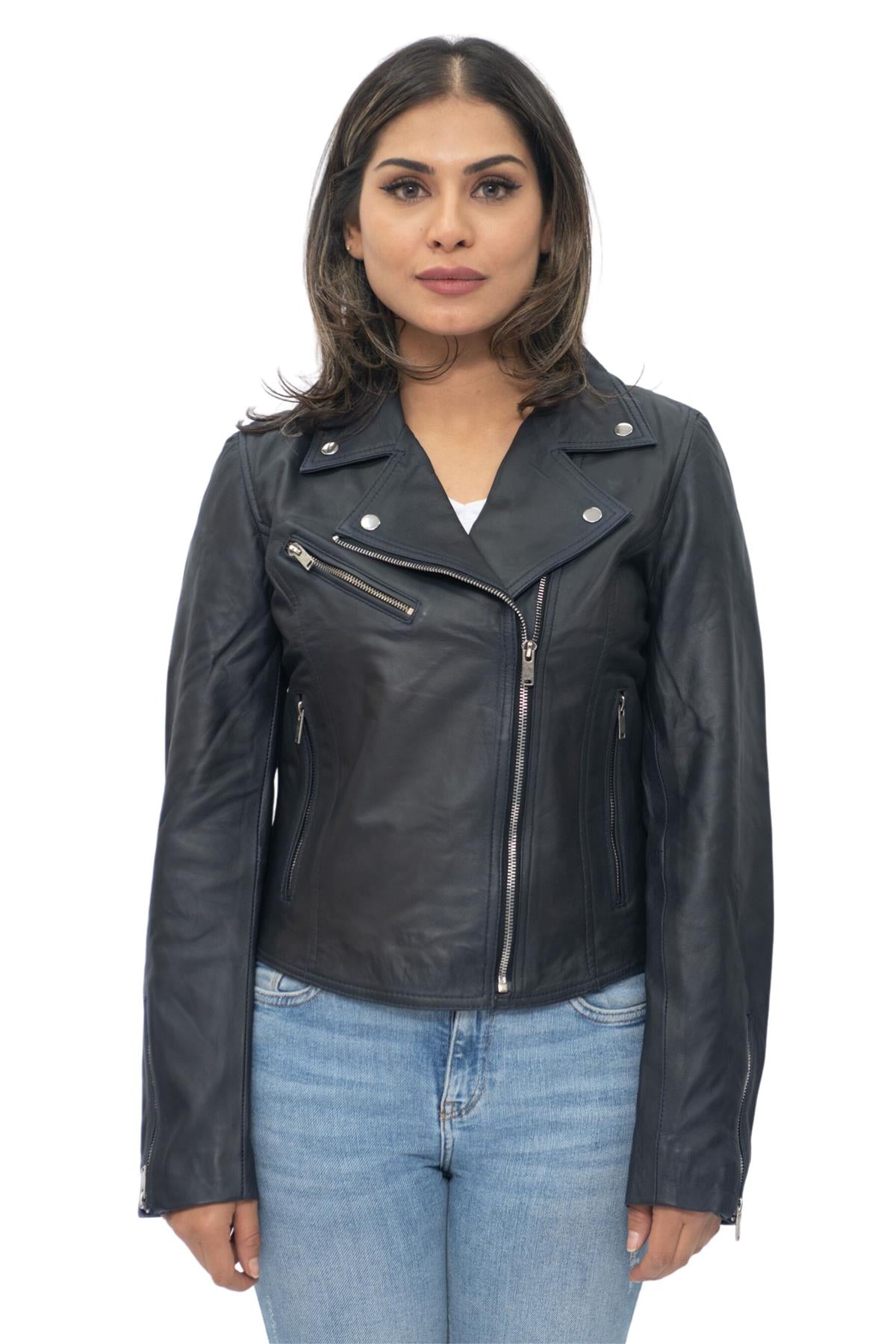 Womens Leather Classic Biker Brando Jacket-Baku