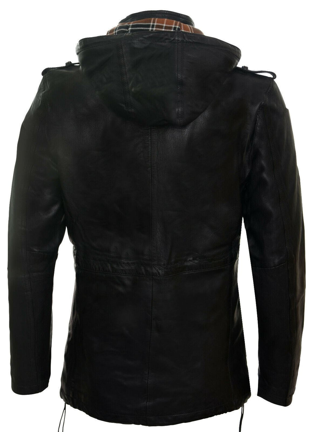 Mens Hooded Trench Multi-Pocket Overcoat Leather Jacket