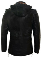 Mens Hooded Trench Multi-Pocket Overcoat Leather Jacket