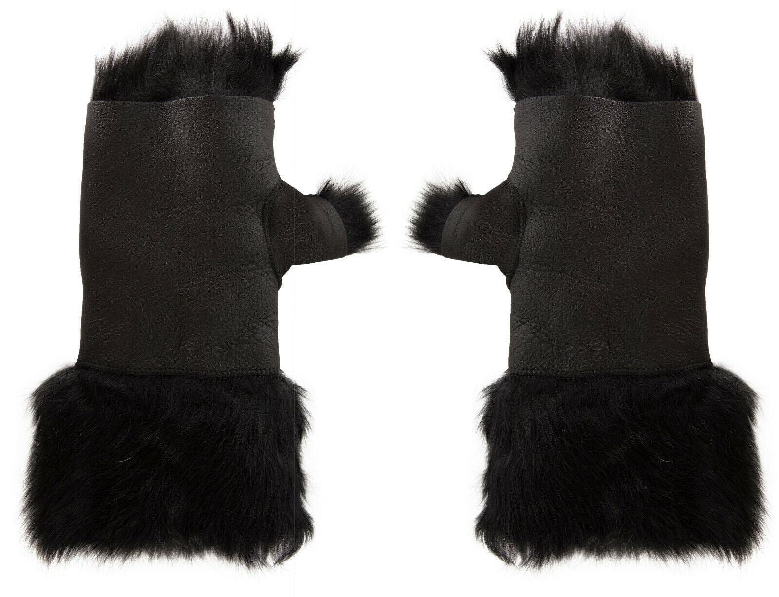 Womens Shearling  Mittens Fingerless Cuffs Toscana Suede Sheepskin Fur