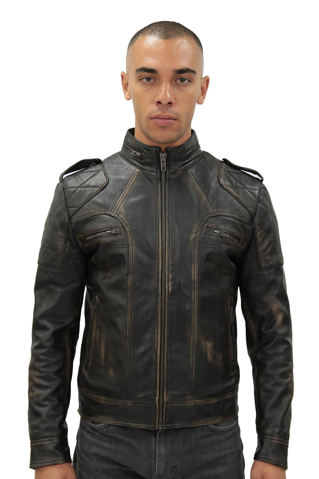 Mens Vintage Leather Racing Biker Jacket-Brooklyn
