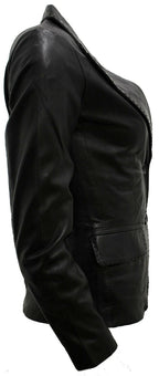 Womens 2 Button Leather Blazer Jacket-Newport