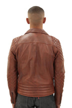 Mens Quilted Leather Biker Jacket-Bordeaux