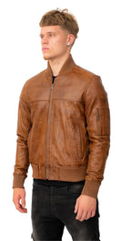 Mens Retro MA-1 Leather Bomber Jacket-Arlington