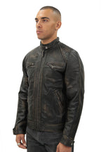 Men's Vintage Leather Quilted Biker Jacket-Monaco